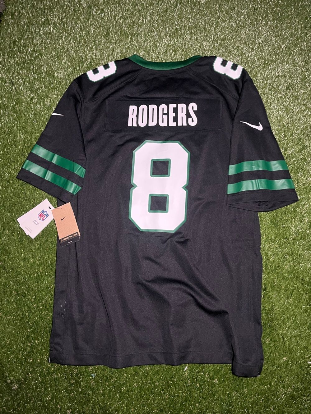 Nike Black and Green Rodgers #8 Football On Field Jersey